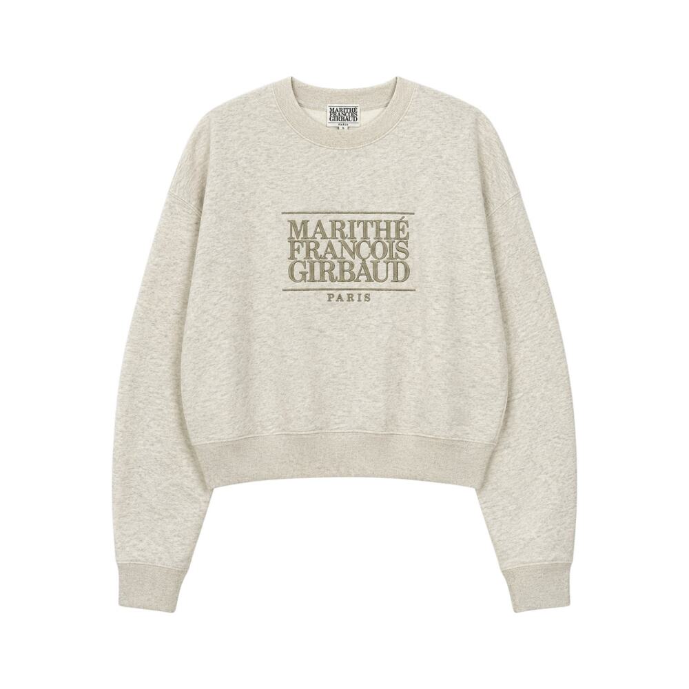 Marithe Francois Girbaud Embroidered Sweatshirt Women's S Beige Cropped NWT Y2K